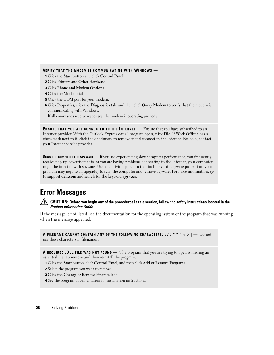 Error messages | Dell Dimension 3000 User Manual | Page 20 / 110