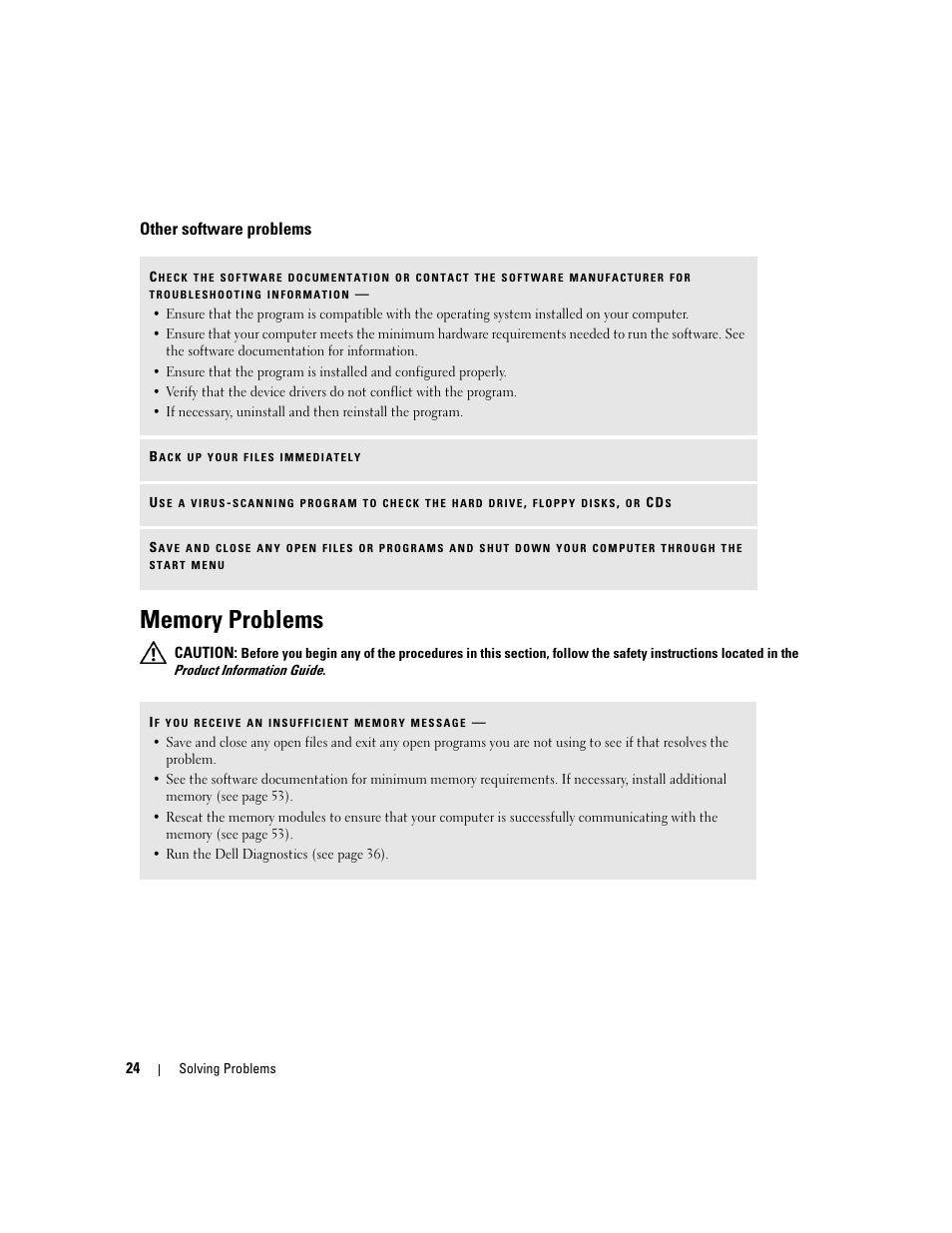 Other software problems, Memory problems, Inters and other hardware | Dell Dimension 3000 User Manual | Page 24 / 110