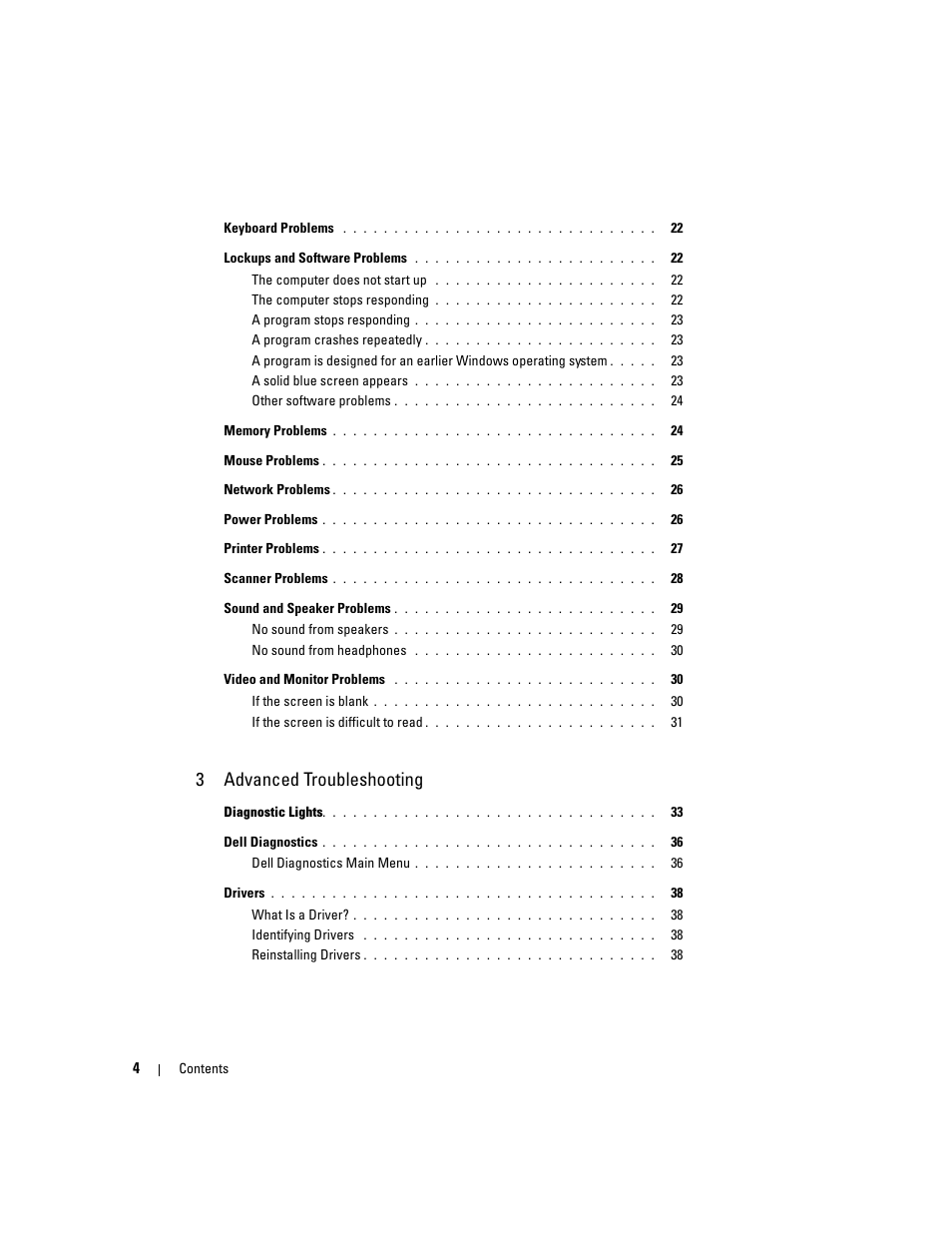 3advanced troubleshooting | Dell Dimension 3000 User Manual | Page 4 / 110