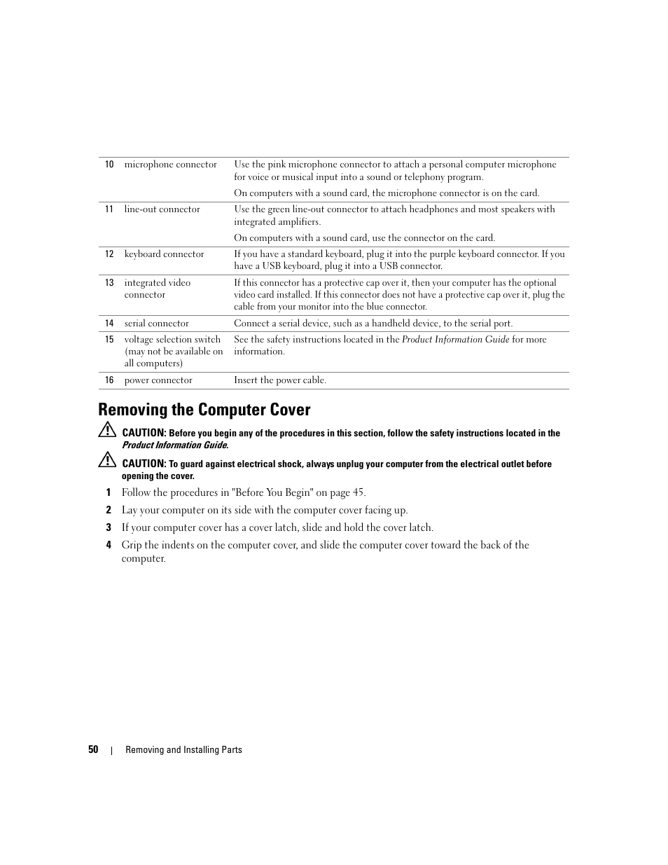 Removing the computer cover | Dell Dimension 3000 User Manual | Page 50 / 110