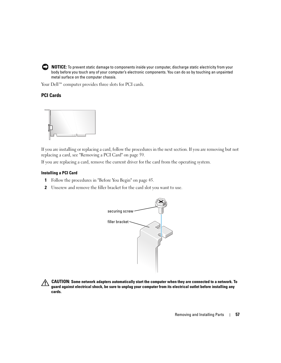 Pci cards | Dell Dimension 3000 User Manual | Page 57 / 110