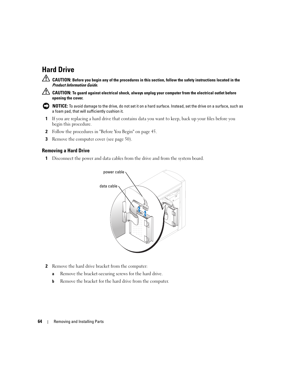 Hard drive, Removing a hard drive | Dell Dimension 3000 User Manual | Page 64 / 110