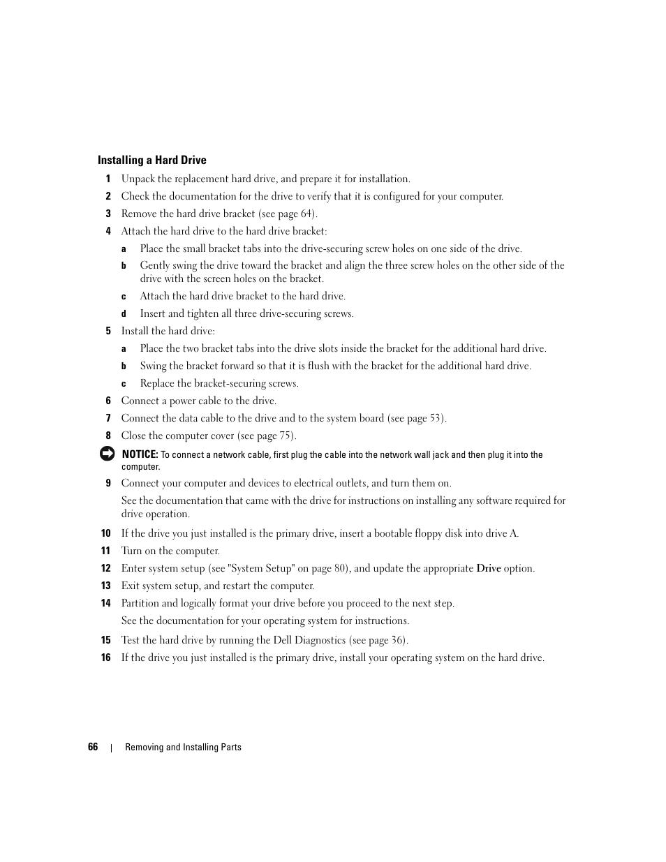 Installing a hard drive | Dell Dimension 3000 User Manual | Page 66 / 110