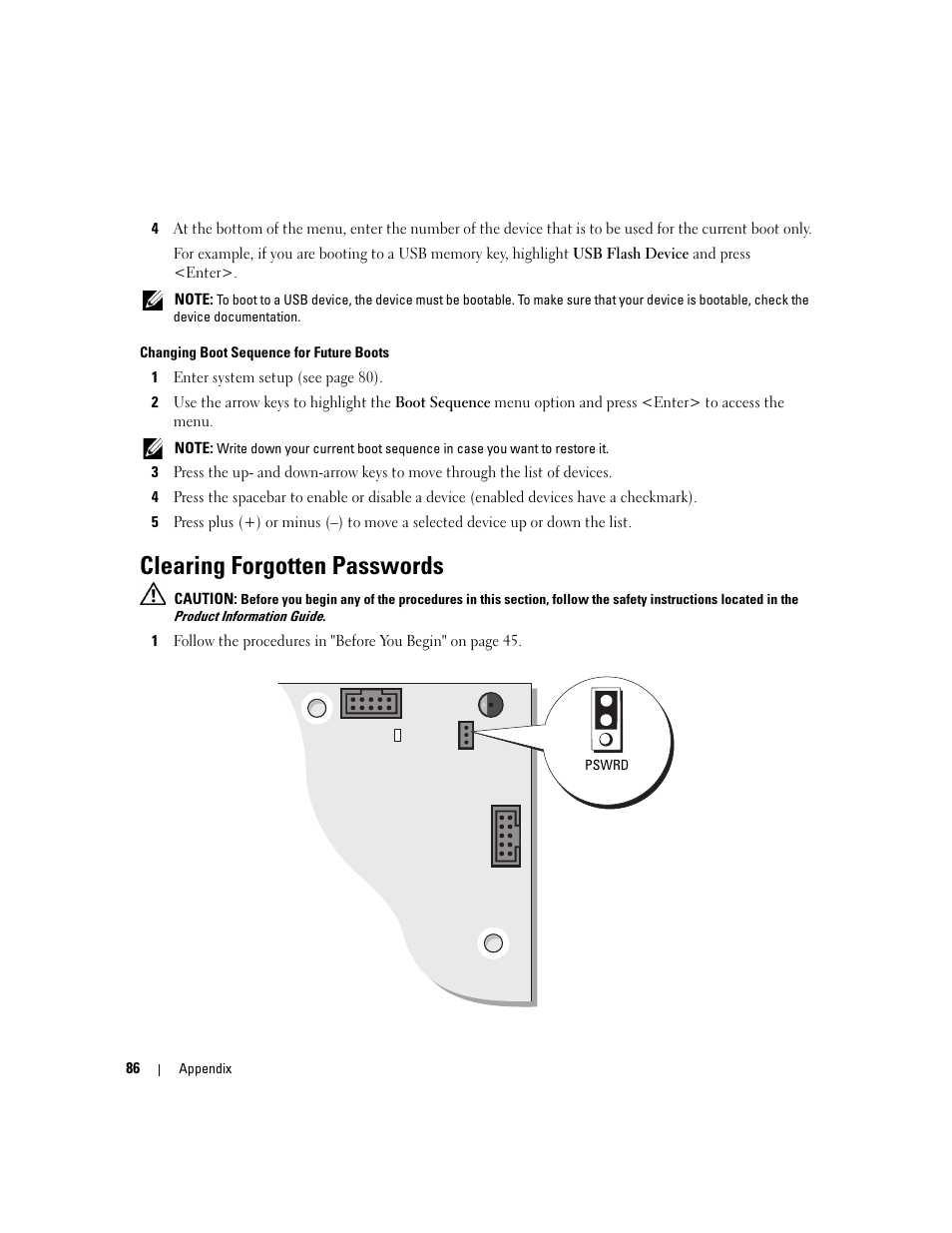 Clearing forgotten passwords | Dell Dimension 3000 User Manual | Page 86 / 110