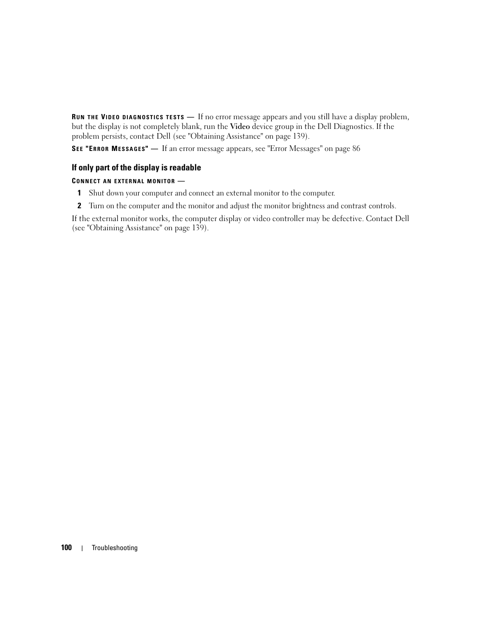 If only part of the display is readable | Dell Latitude D631 (Early 2009) User Manual | Page 100 / 164