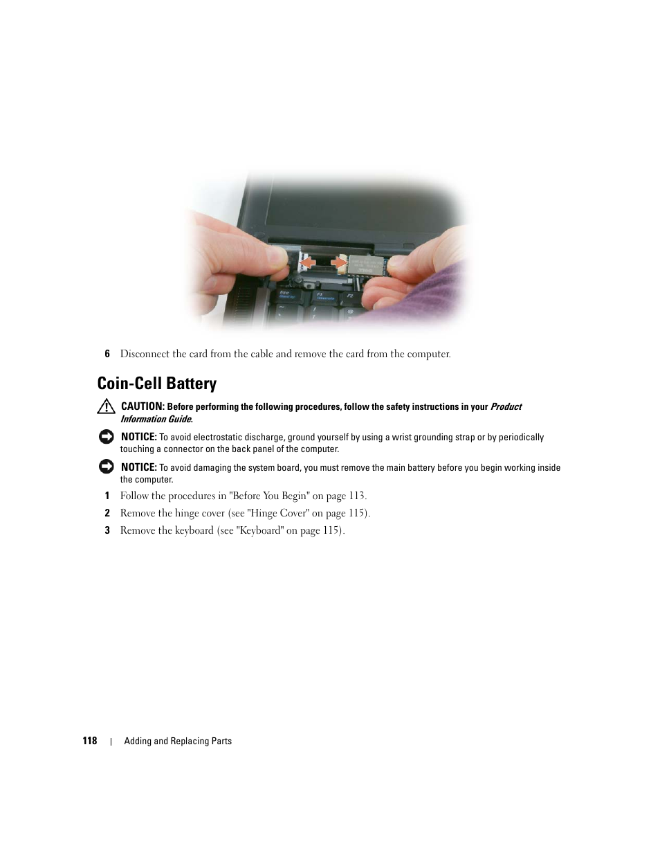 Coin-cell battery | Dell Latitude D631 (Early 2009) User Manual | Page 118 / 164