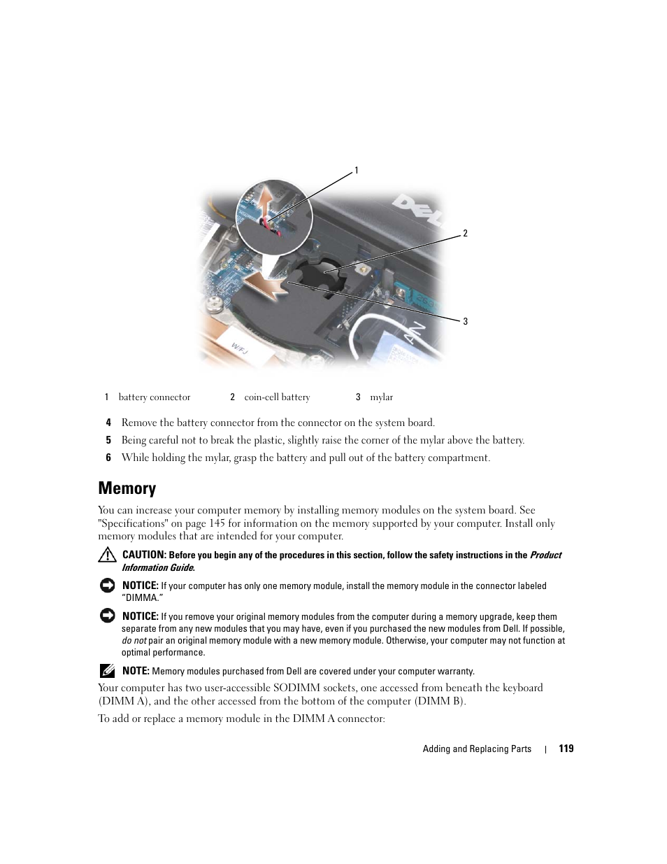 Memory | Dell Latitude D631 (Early 2009) User Manual | Page 119 / 164