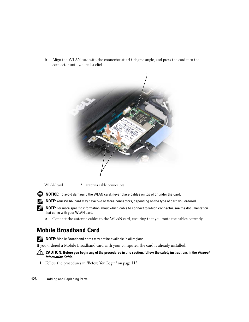 Mobile broadband card | Dell Latitude D631 (Early 2009) User Manual | Page 126 / 164