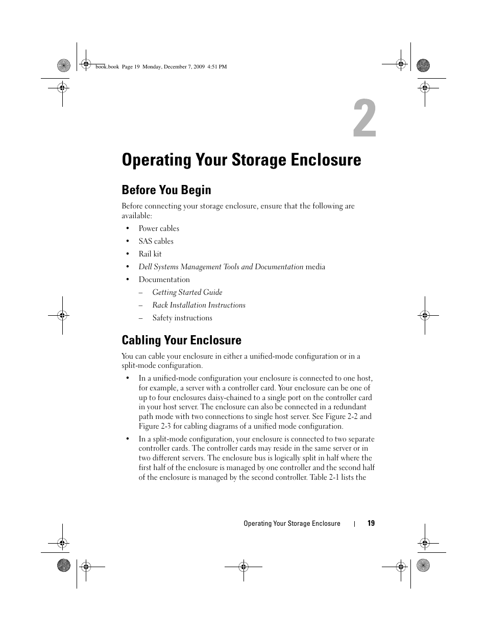 Operating your storage enclosure, Before you begin, Cabling your enclosure | Dell PowerVault MD1220 User Manual | Page 19 / 70