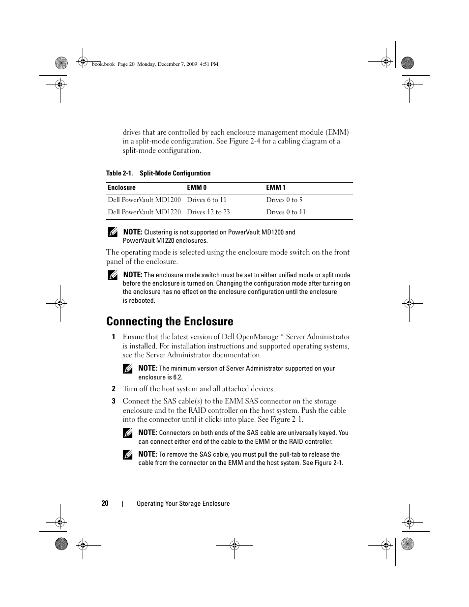 Connecting the enclosure | Dell PowerVault MD1220 User Manual | Page 20 / 70