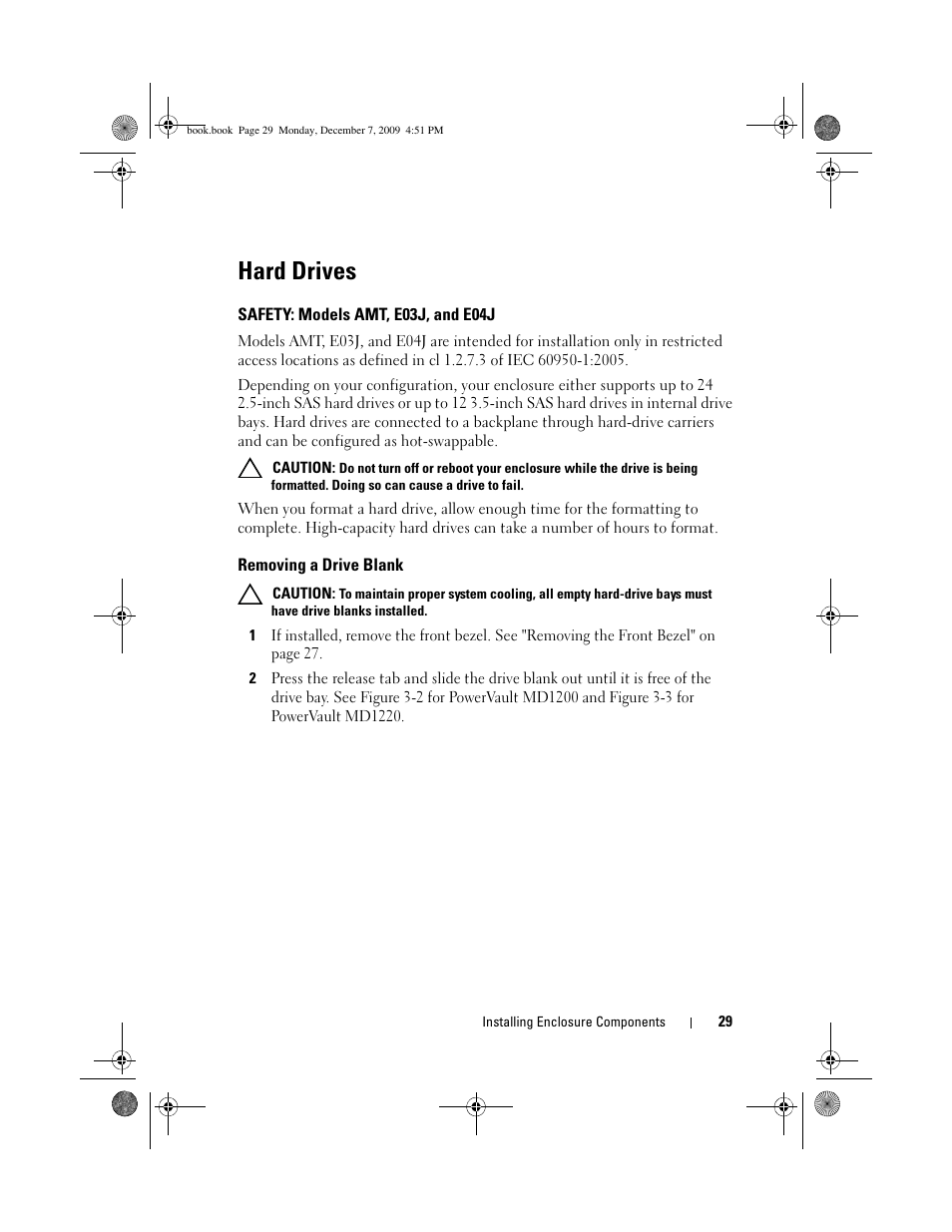 Hard drives, Removing a drive blank | Dell PowerVault MD1220 User Manual | Page 29 / 70