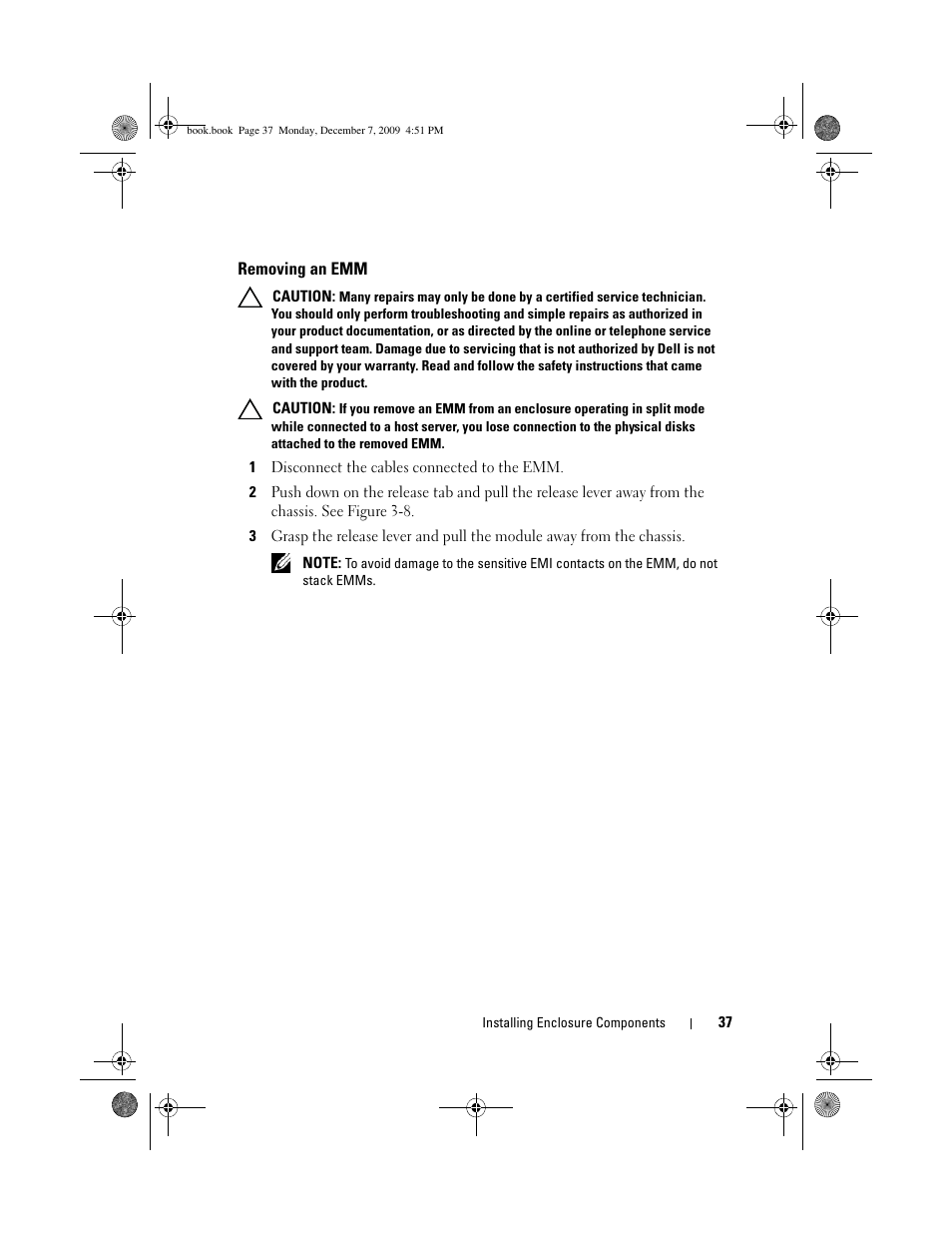 Removing an emm | Dell PowerVault MD1220 User Manual | Page 37 / 70