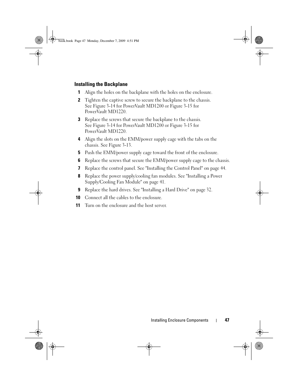 Installing the backplane | Dell PowerVault MD1220 User Manual | Page 47 / 70