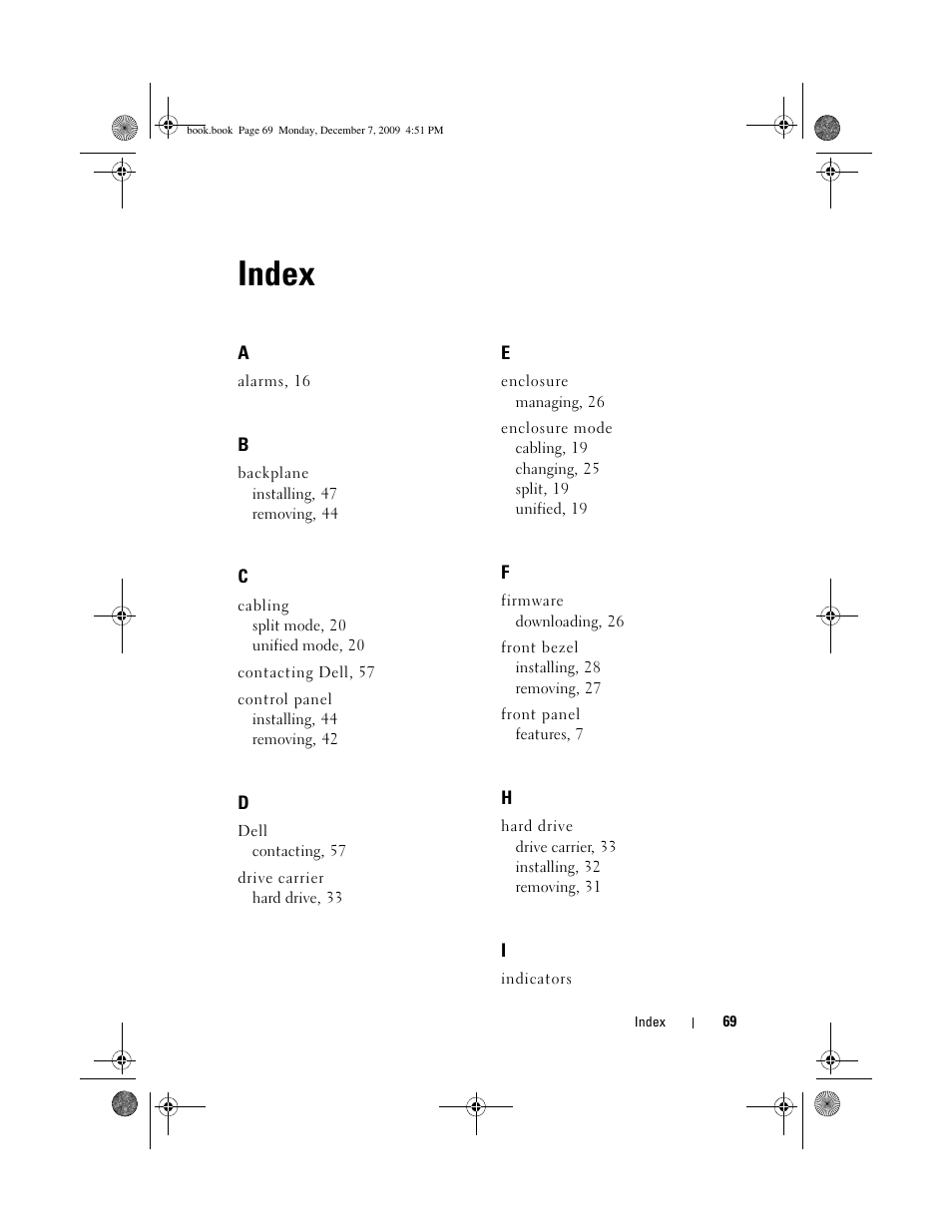 Index | Dell PowerVault MD1220 User Manual | Page 69 / 70