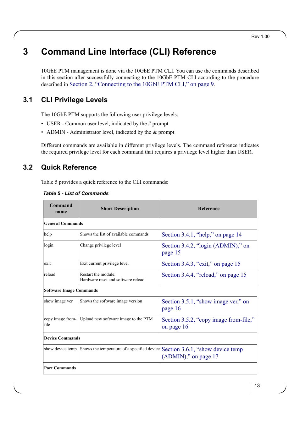 3 command line interface (cli) reference, 1 cli privilege levels, 2 quick reference | Chapter 3 command line interface (cli) reference, Cli privilege levels, Quick reference, Documents the, 3command line interface (cli) reference | Dell POWEREDGE M1000E User Manual | Page 13 / 25