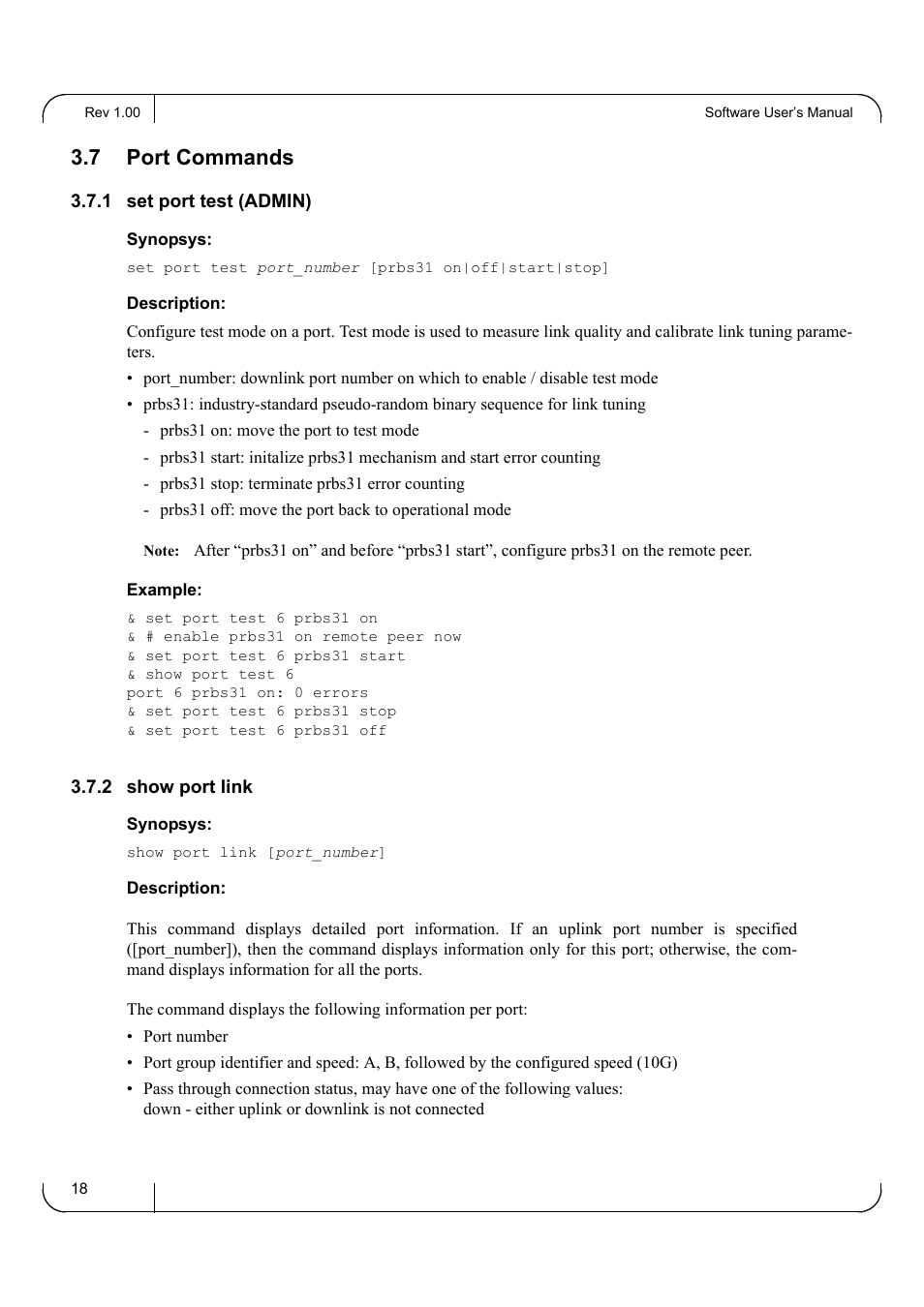 7 port commands, 1 set port test (admin), 2 show port link | Dell POWEREDGE M1000E User Manual | Page 18 / 25