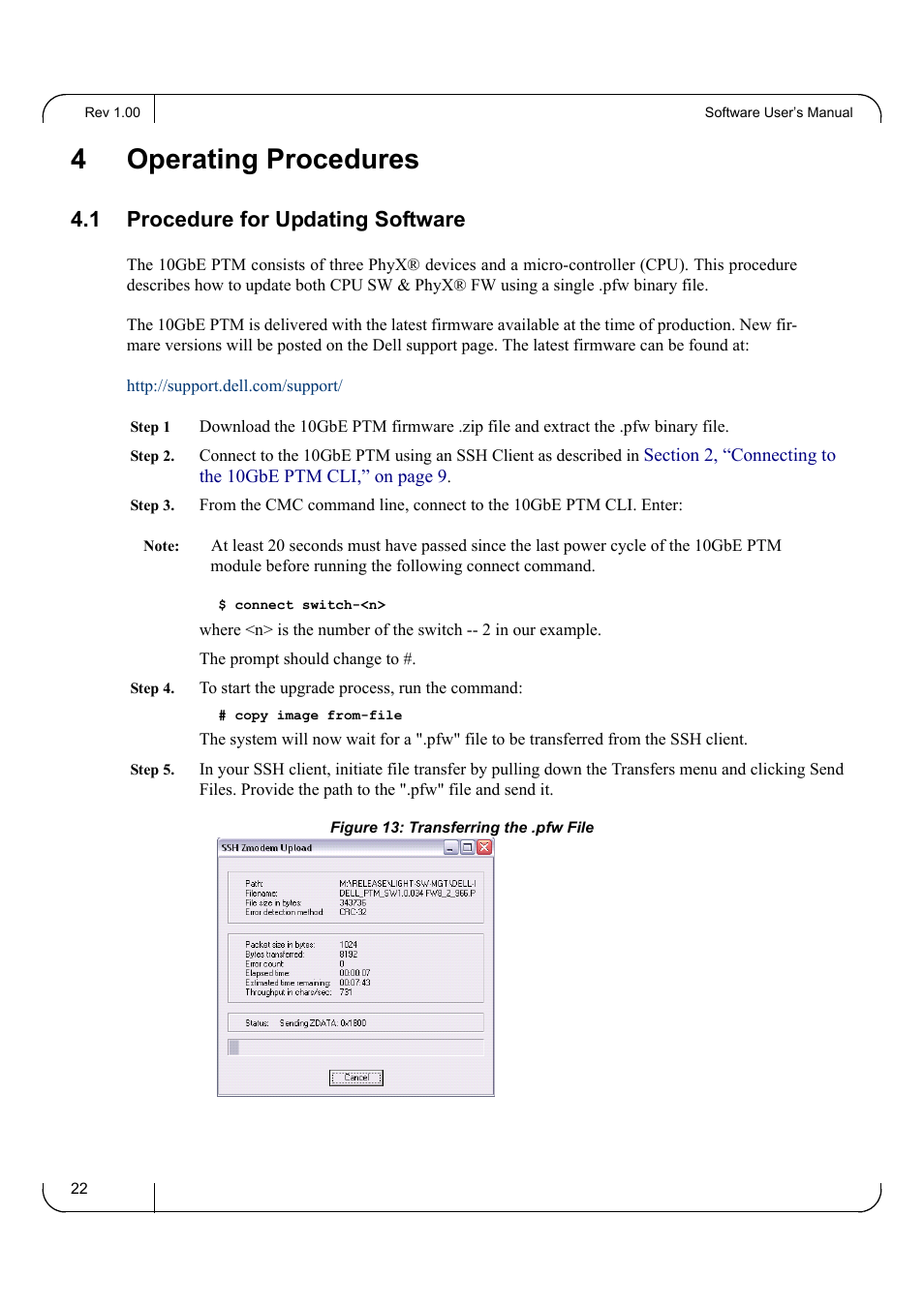 4 operating procedures, 1 procedure for updating software, Connect switch-<n | Copy image from-file, Chapter 4 operating procedures, Procedure for updating software, 4operating procedures | Dell POWEREDGE M1000E User Manual | Page 22 / 25