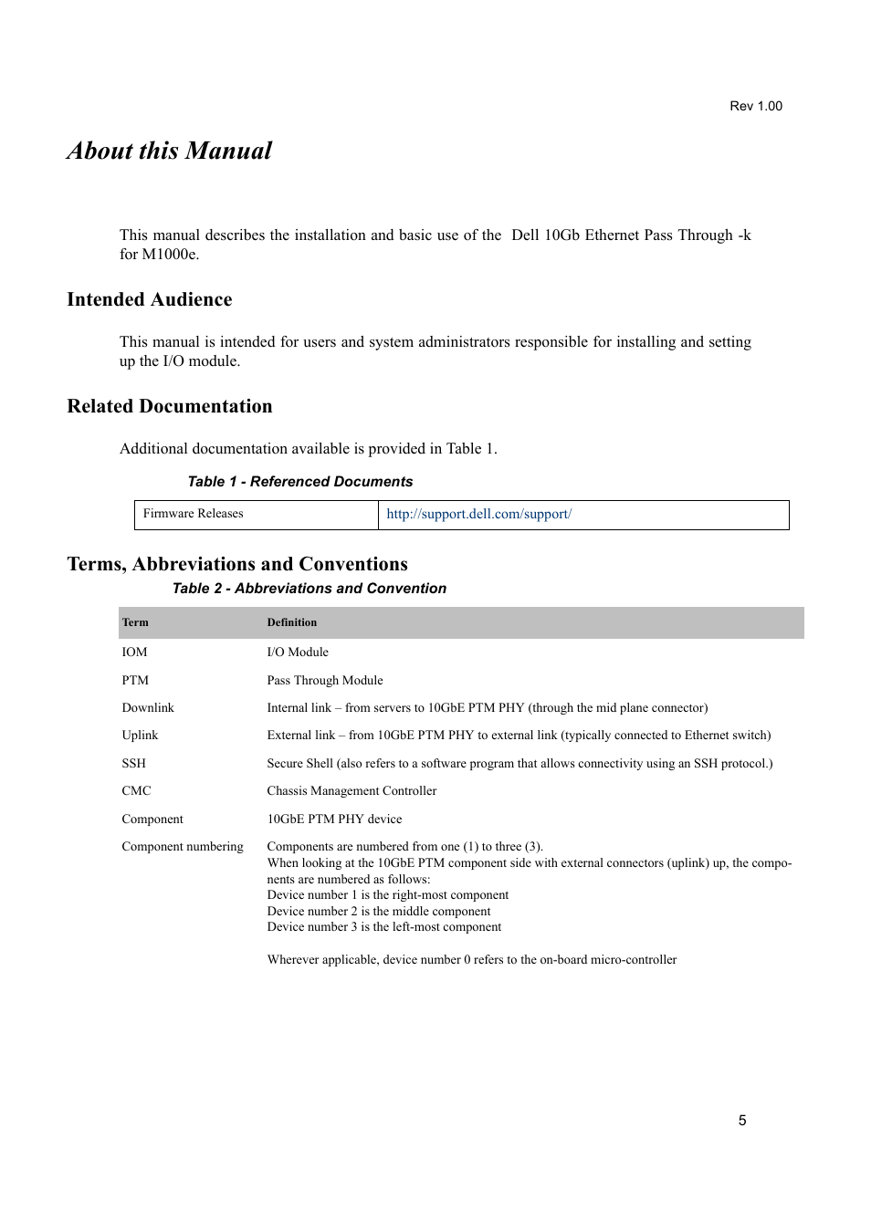 About this manual, Intended audience, Related documentation | Terms, abbreviations and conventions | Dell POWEREDGE M1000E User Manual | Page 5 / 25