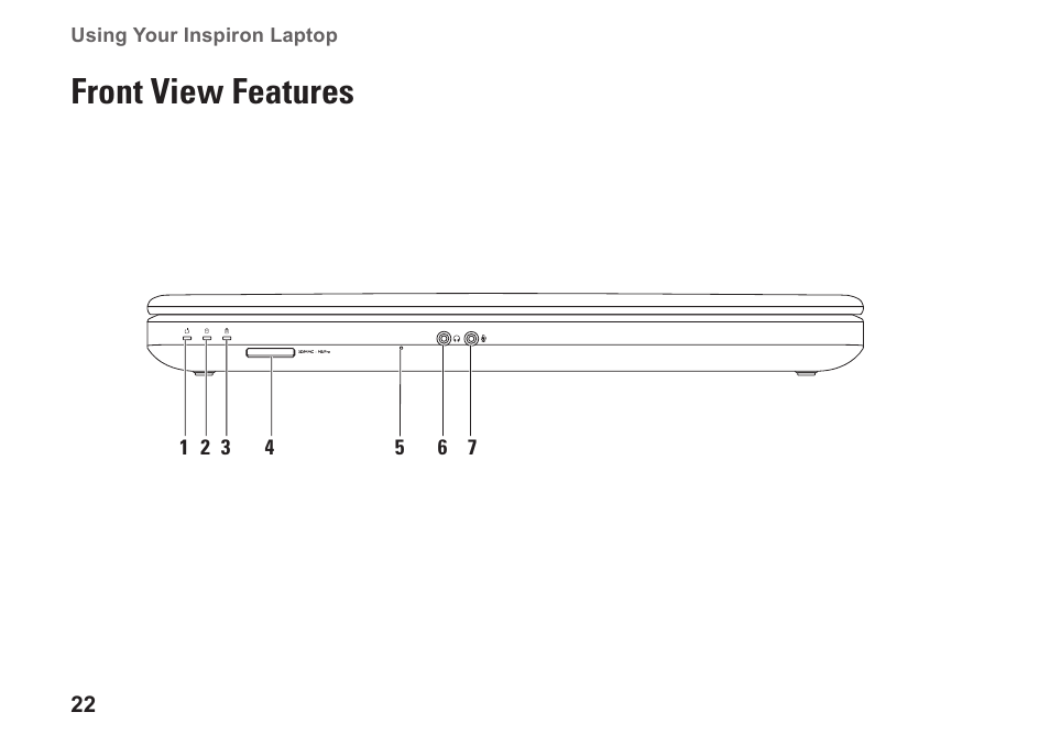 Front view features | Dell Inspiron 15 (N5030, Mid 2010) User Manual | Page 24 / 90