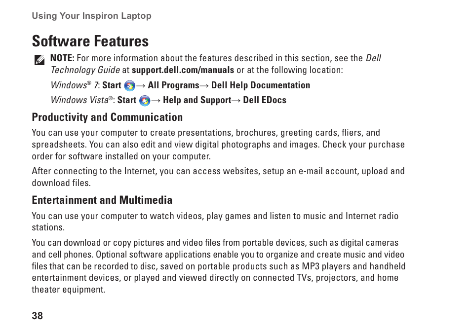 Software features | Dell Inspiron 15 (N5030, Mid 2010) User Manual | Page 40 / 90