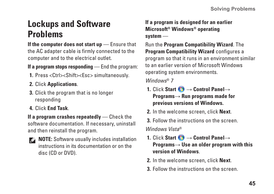 Lockups and software problems | Dell Inspiron 15 (N5030, Mid 2010) User Manual | Page 47 / 90