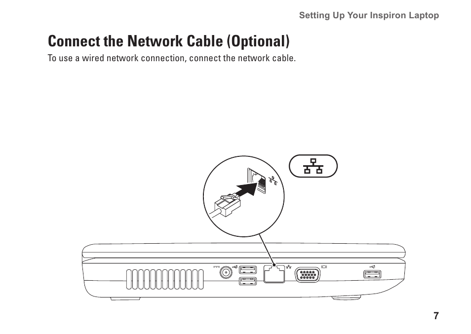 Connect the network cable (optional) | Dell Inspiron 15 (N5030, Mid 2010) User Manual | Page 9 / 90