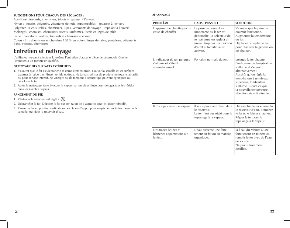Entretien et nettoyage | Black & Decker F225 User Manual | Page 12 / 15