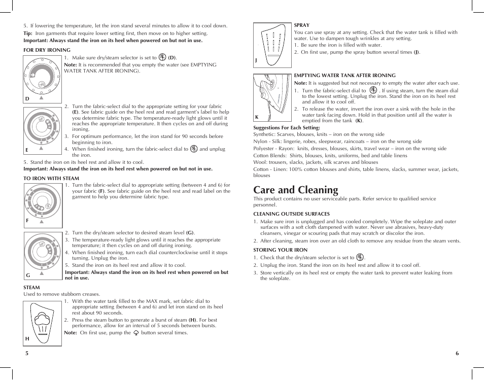 Care and cleaning | Black & Decker F225 User Manual | Page 4 / 15