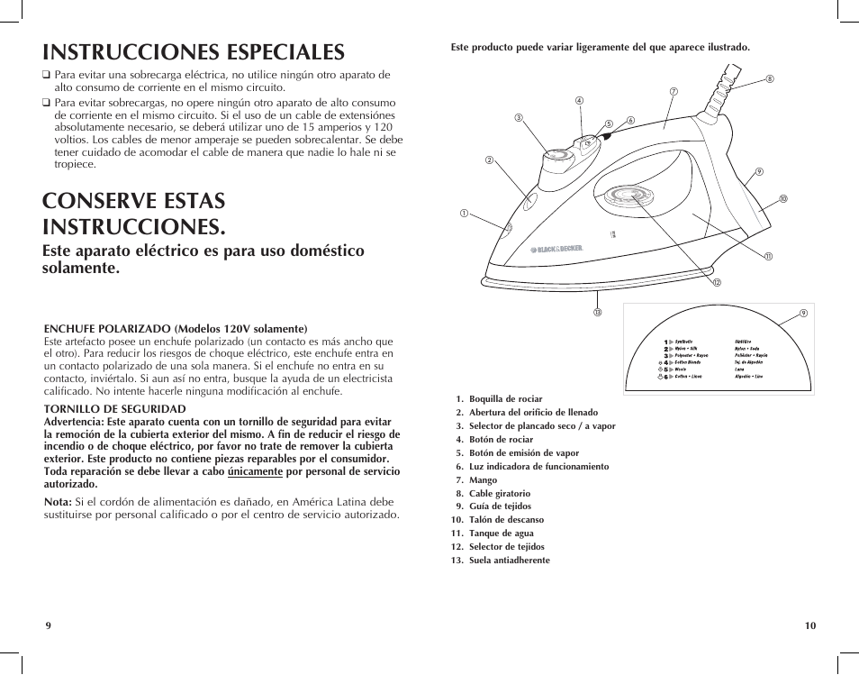 Instrucciones especiales, Conserve estas instrucciones | Black & Decker F225 User Manual | Page 6 / 15