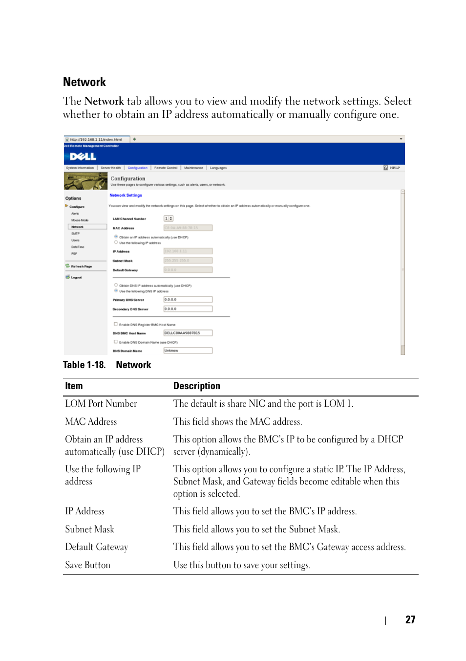 Network | Dell POWEREDGE C6105 User Manual | Page 27 / 68