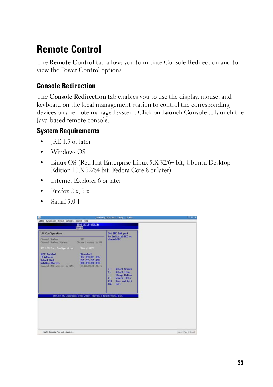 Remote control, Console redirection | Dell POWEREDGE C6105 User Manual | Page 33 / 68