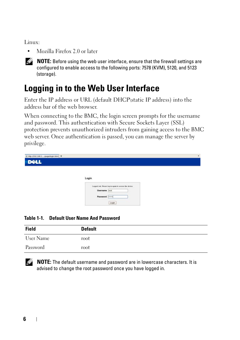 Logging in to the web user interface | Dell POWEREDGE C6105 User Manual | Page 6 / 68