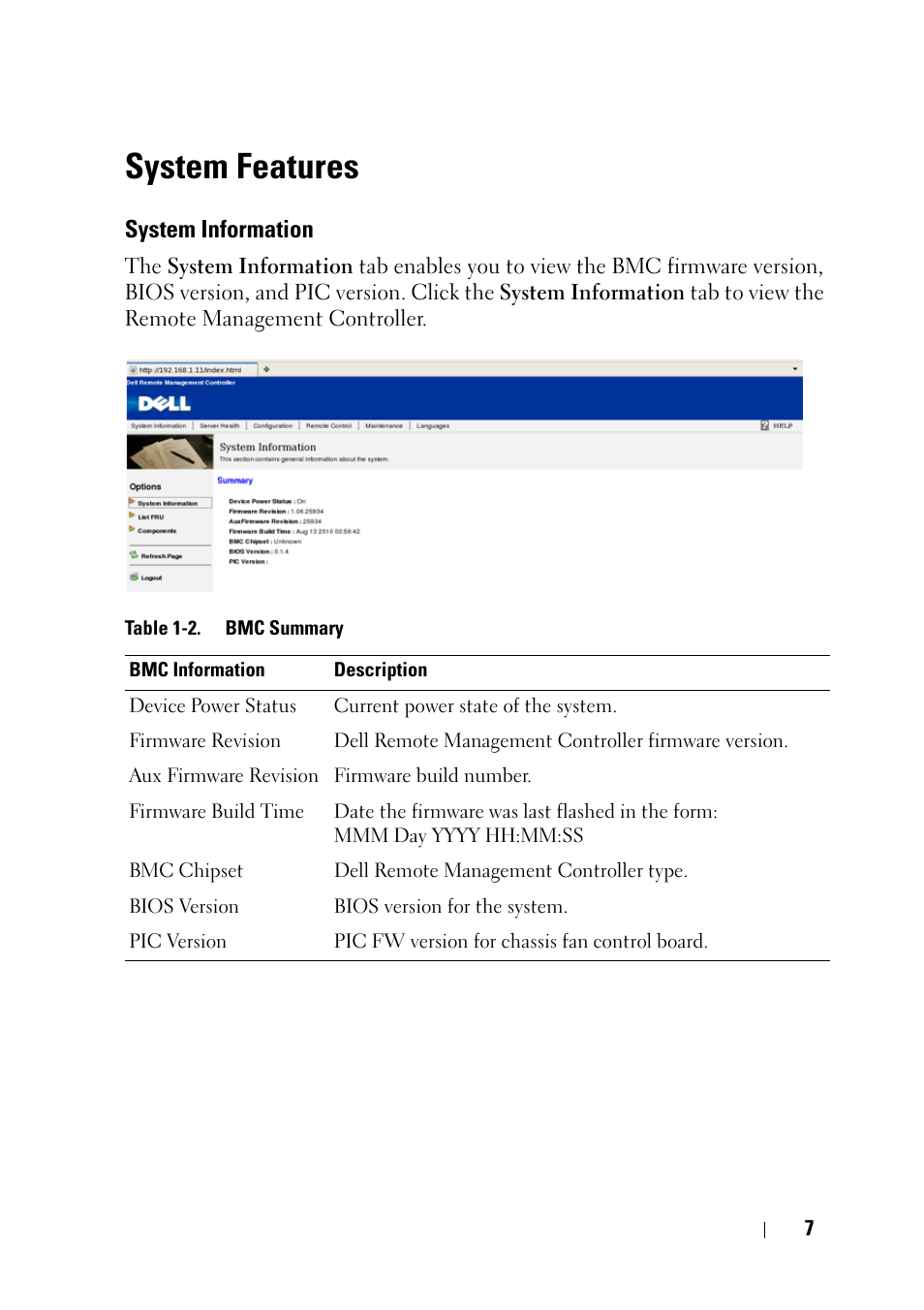 System features, System information | Dell POWEREDGE C6105 User Manual | Page 7 / 68