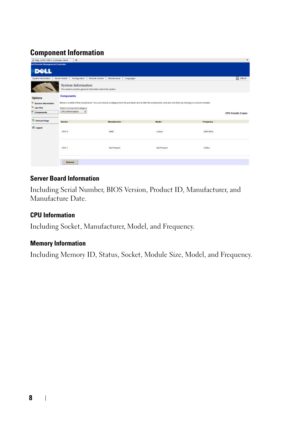 Component information | Dell POWEREDGE C6105 User Manual | Page 8 / 68