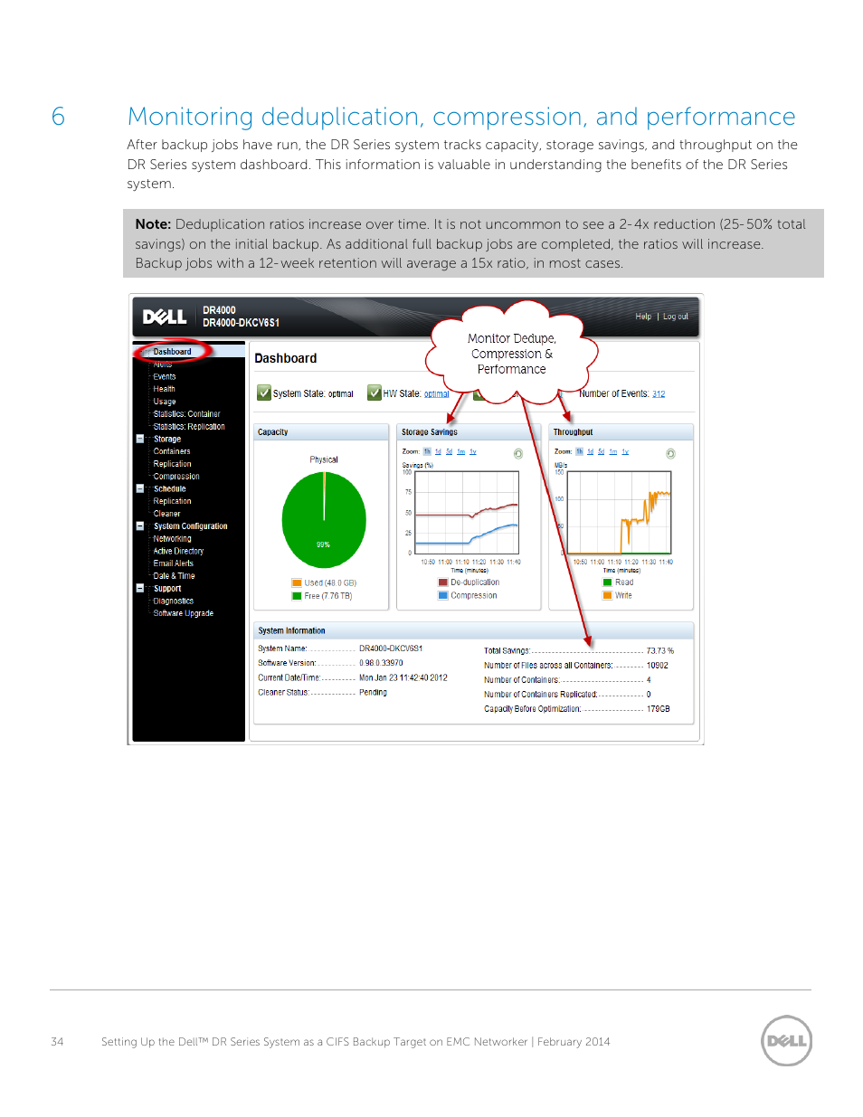 Monitoring dedupe, compression & performance | Dell DR4000 User Manual | Page 34 / 34