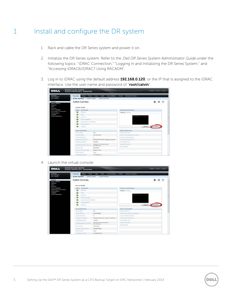 1 install and configure the dr system, 1install and configure the dr system | Dell DR4000 User Manual | Page 5 / 34