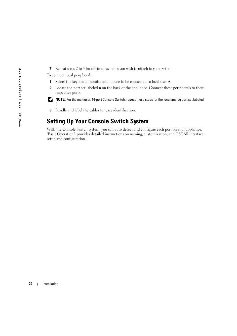 Setting up your console switch system | Dell KVM 180AS User Manual | Page 22 / 60