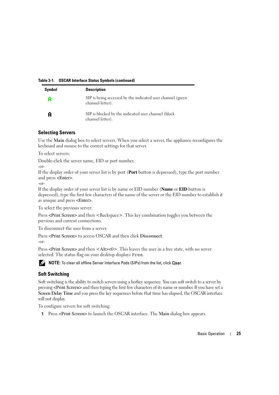 Selecting servers, Soft switching | Dell KVM 180AS User Manual | Page 25 / 60