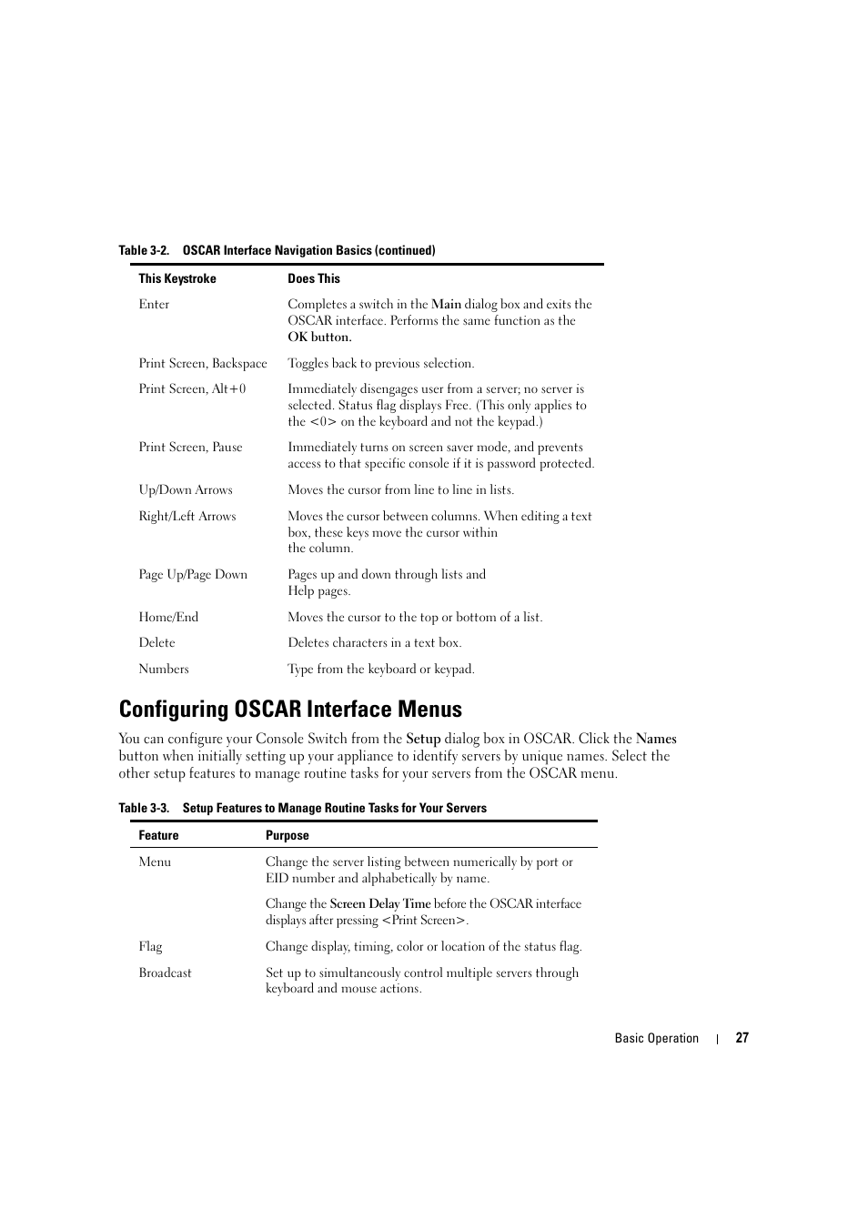 Configuring oscar interface menus, Table 3-3 | Dell KVM 180AS User Manual | Page 27 / 60
