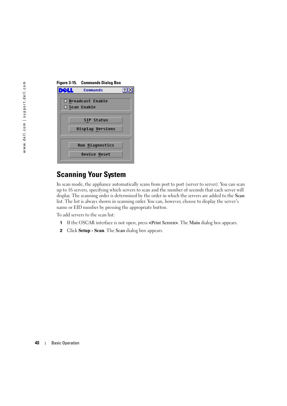 Scanning your system, Figure 3-15, Commands dialog box | Dell KVM 180AS User Manual | Page 40 / 60