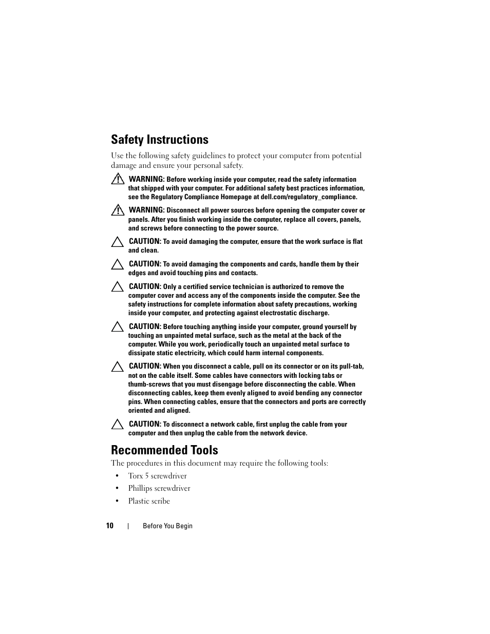 Safety instructions, Recommended tools | Dell XPS 13 (L322X, Early 2013) User Manual | Page 10 / 74