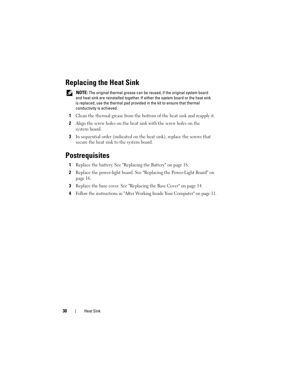 Replacing the heat sink, Postrequisites | Dell XPS 13 (L322X, Early 2013) User Manual | Page 30 / 74