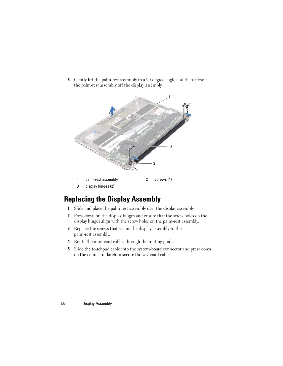 Replacing the display assembly | Dell XPS 13 (L322X, Early 2013) User Manual | Page 56 / 74