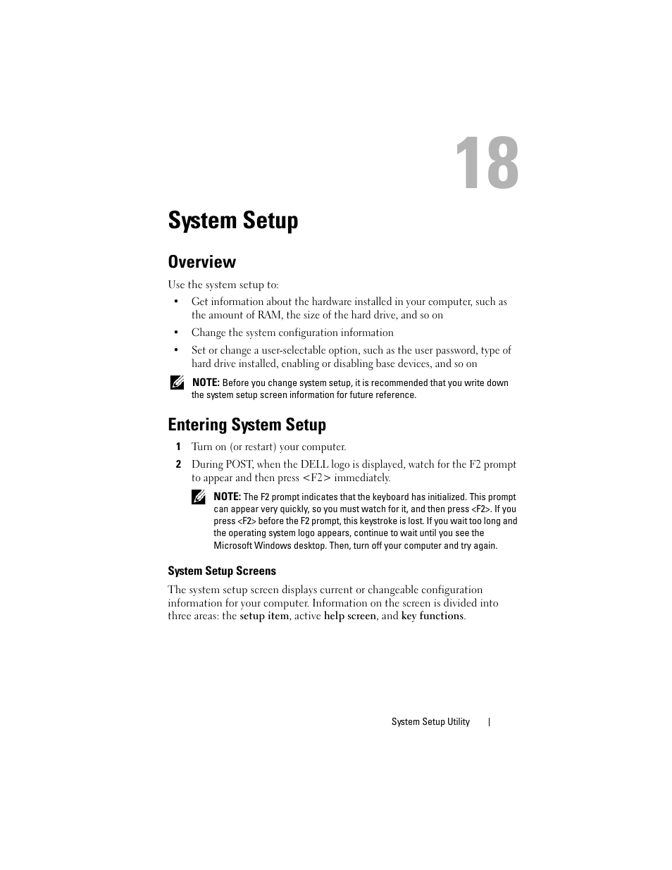 System setup, Overview, Entering system setup | System setup screens | Dell XPS 13 (L322X, Early 2013) User Manual | Page 67 / 74