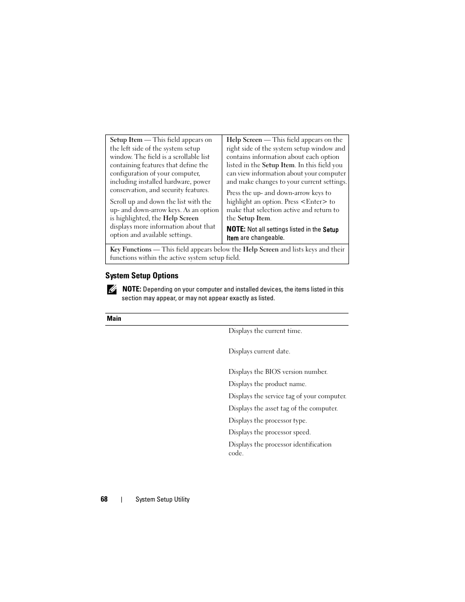 System setup options | Dell XPS 13 (L322X, Early 2013) User Manual | Page 68 / 74