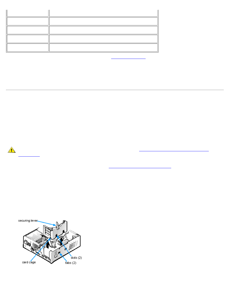 Removing and replacing the expansion-card cage | Dell OptiPlex GX1 User Manual | Page 59 / 103