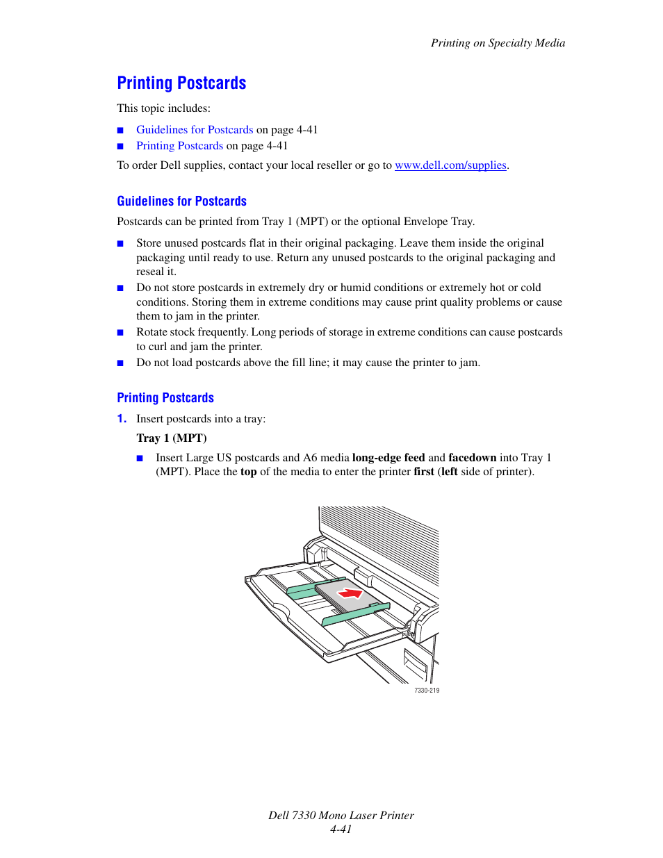 Printing postcards, Printing postcards -41 | Dell 7330dn Mono Laser Printer User Manual | Page 100 / 229