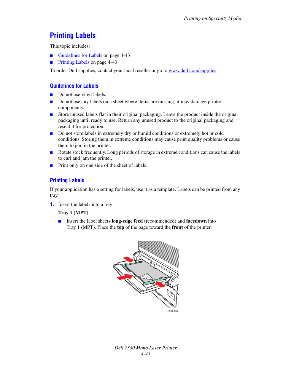Printing labels, Printing labels -43 | Dell 7330dn Mono Laser Printer User Manual | Page 102 / 229