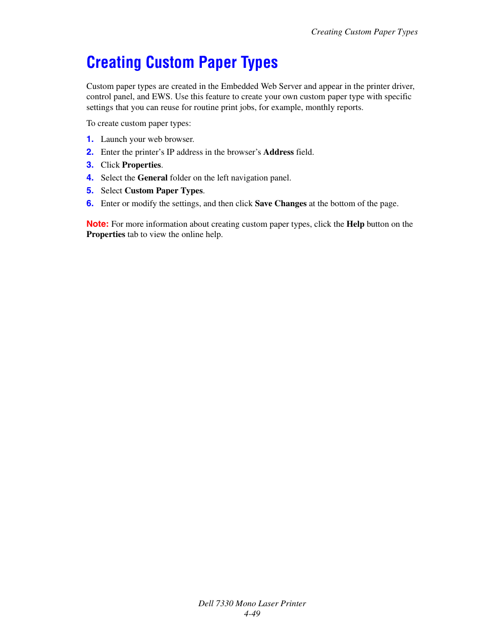 Creating custom paper types, Creating custom paper types -49 | Dell 7330dn Mono Laser Printer User Manual | Page 108 / 229