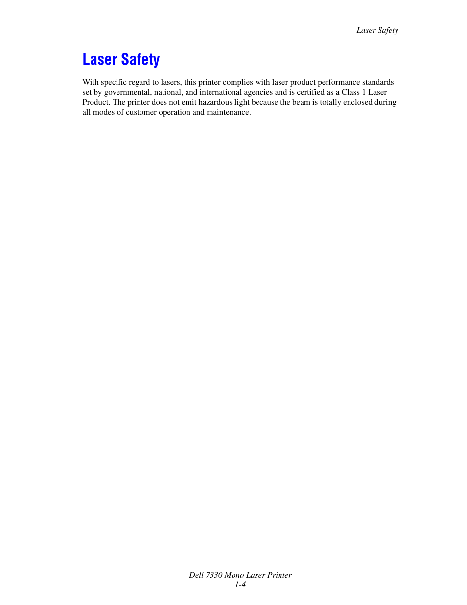 Laser safety, Laser safety -4 | Dell 7330dn Mono Laser Printer User Manual | Page 12 / 229